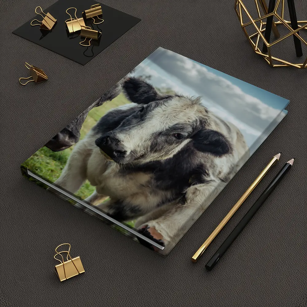 Black White Cow Close Up Green Field – Notebooks