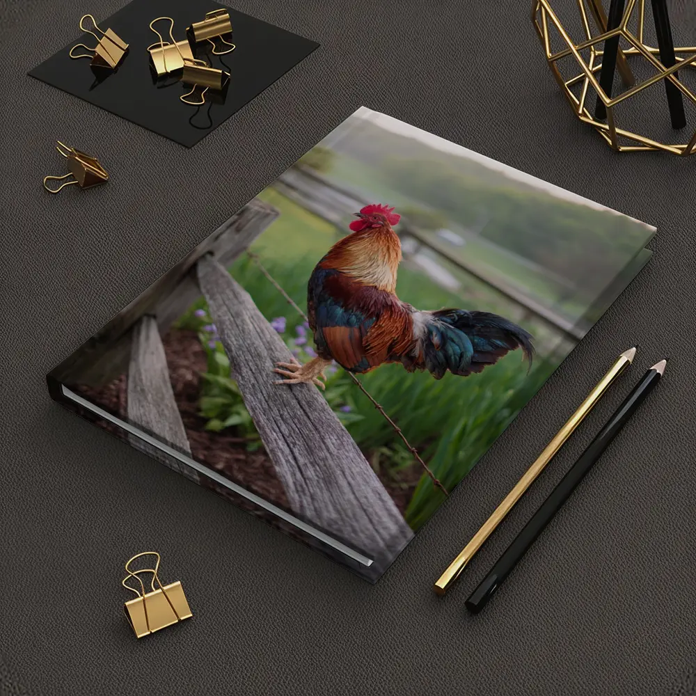 Rooster Perched On Wooden Fence Farm – Notebooks