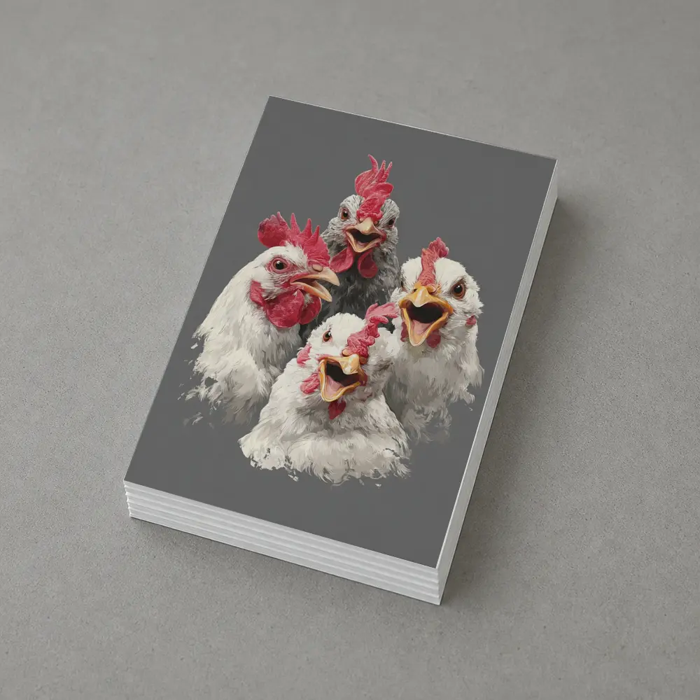 Four Expressive Chickens Portrait Gray Background – Postcards