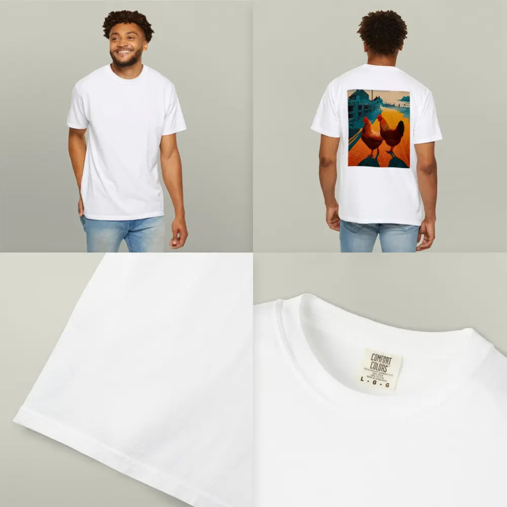 Two Roosters Farm Road Sunset Illustration – T-Shirts