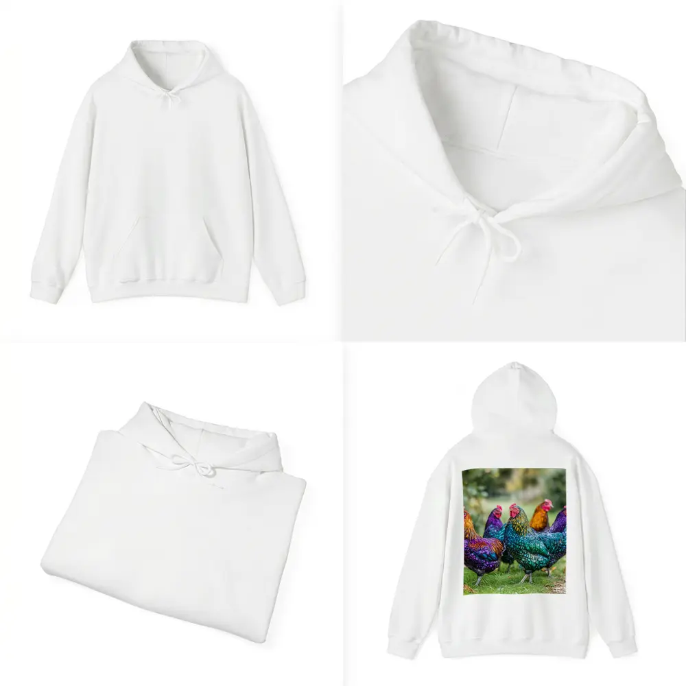 Colorful Chickens Roosters On Green Grass – Hoodies