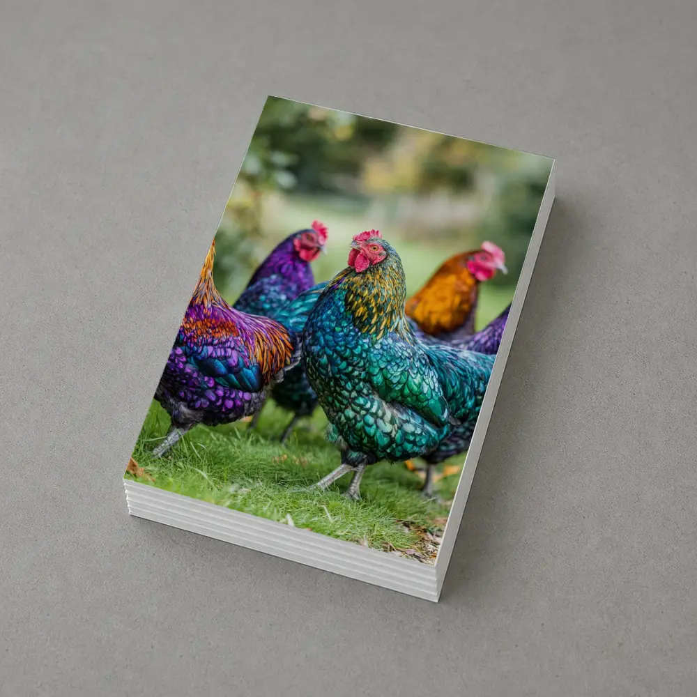 Colorful Chickens Roosters On Green Grass – Postcards