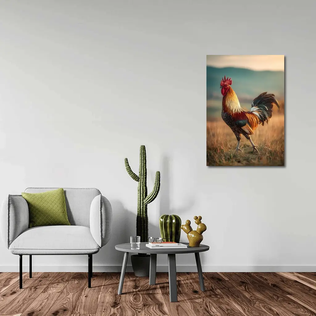 Rooster Standing in Golden Field Landscape – Wall Art