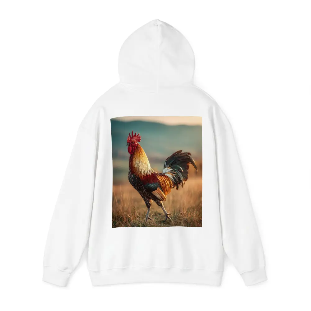 Rooster Standing in Golden Field Landscape – Hoodies