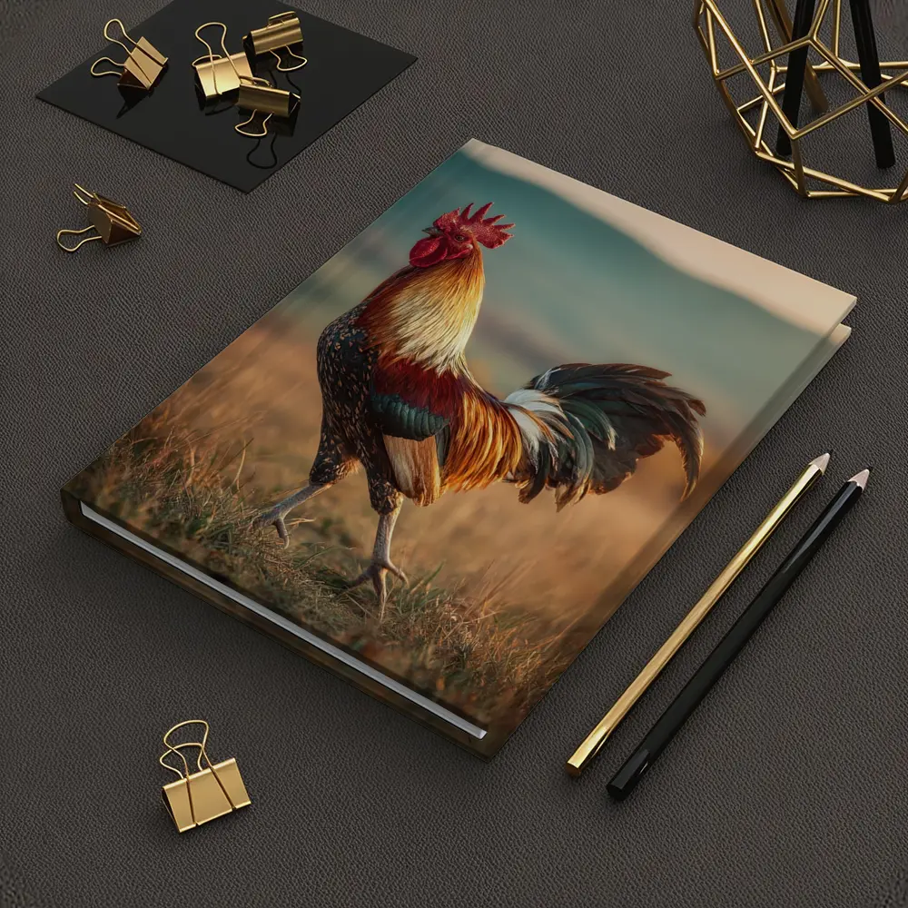 Rooster Standing in Golden Field Landscape – Notebooks