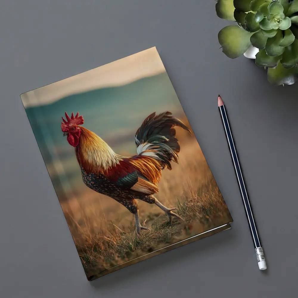 Rooster Standing in Golden Field Landscape – Notebooks