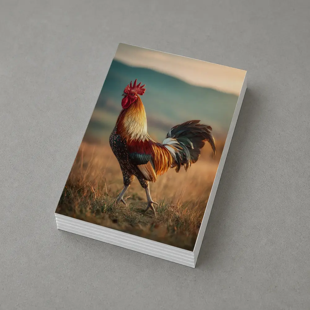 Rooster Standing in Golden Field Landscape – Postcards