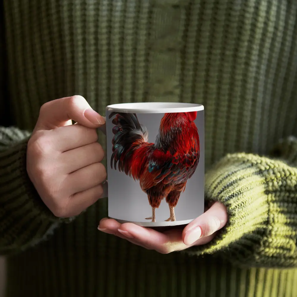Red Rooster With Decorated Easter Eggs Gray – Mugs
