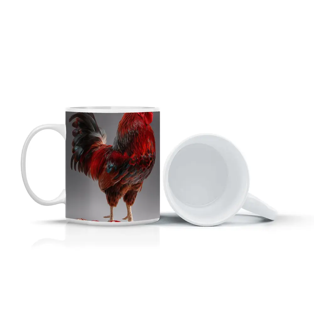 Red Rooster With Decorated Easter Eggs Gray – Mugs
