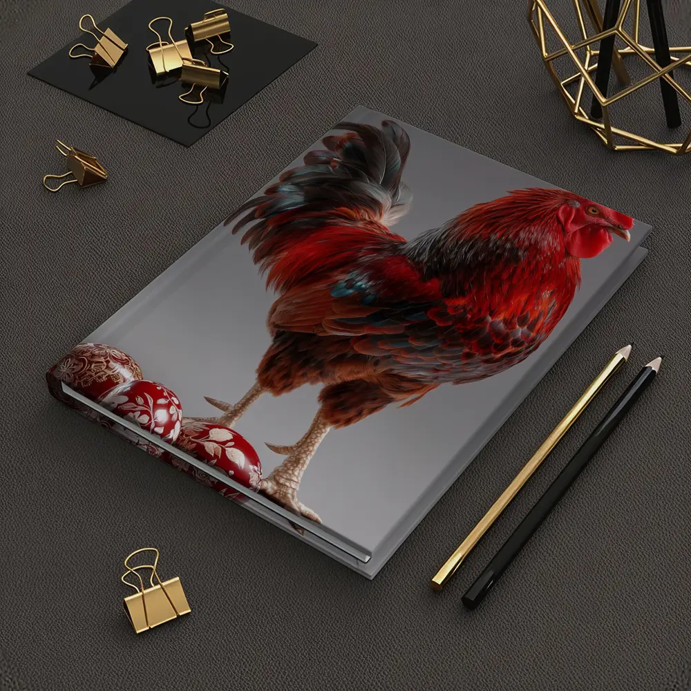 Red Rooster With Decorated Easter Eggs Gray – Notebooks