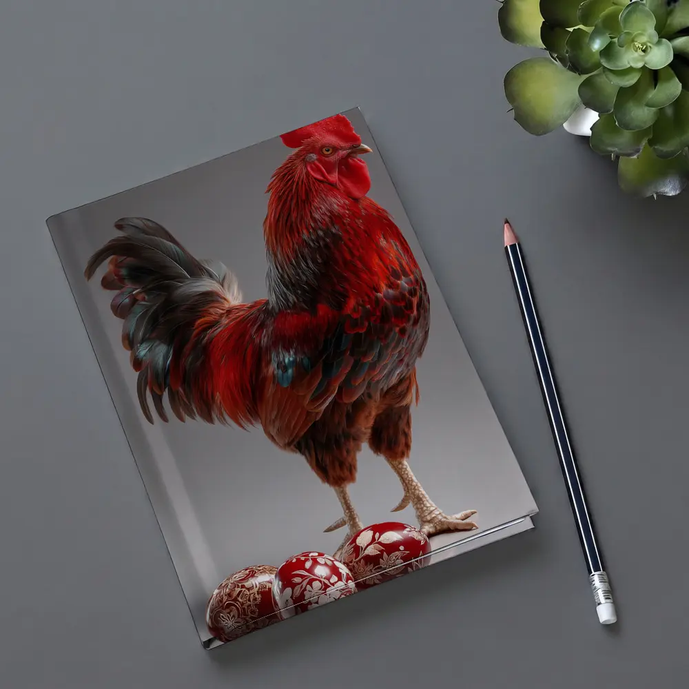 Red Rooster With Decorated Easter Eggs Gray – Notebooks