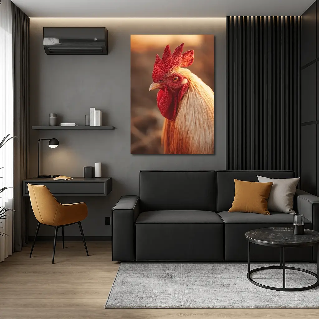 Golden Rooster Portrait Warm Bokeh Background – Wall Art