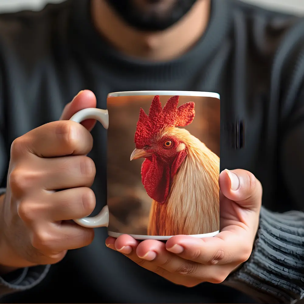Golden Rooster Portrait Warm Bokeh Background – Mugs