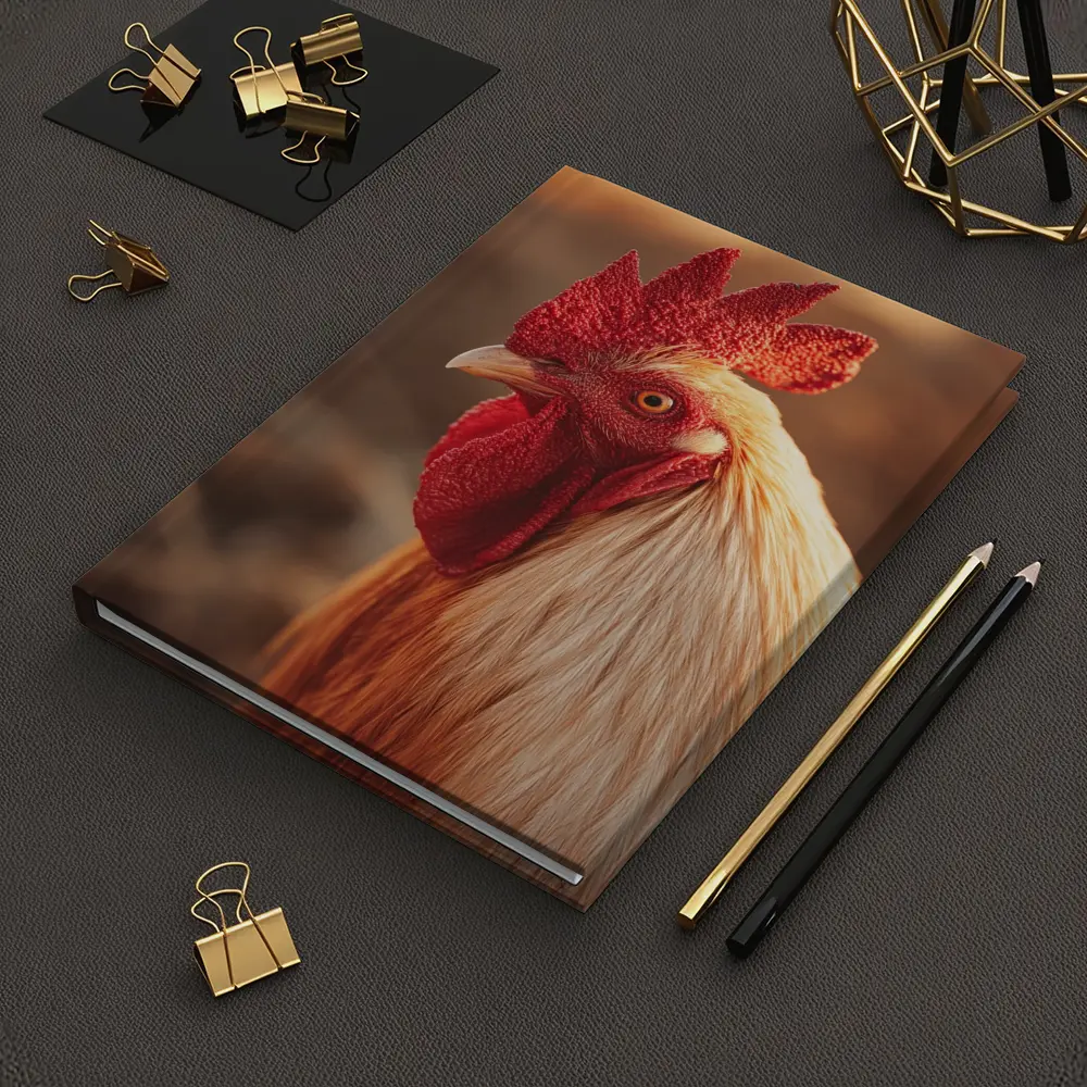 Golden Rooster Portrait Warm Bokeh Background – Notebooks