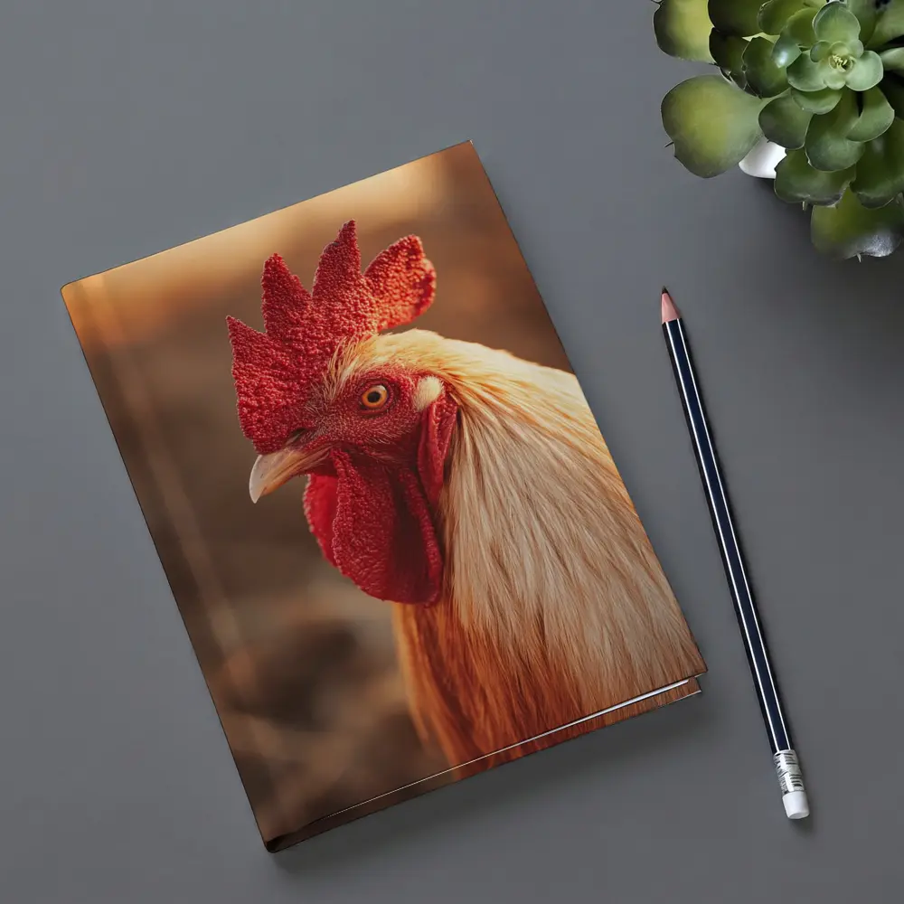 Golden Rooster Portrait Warm Bokeh Background – Notebooks