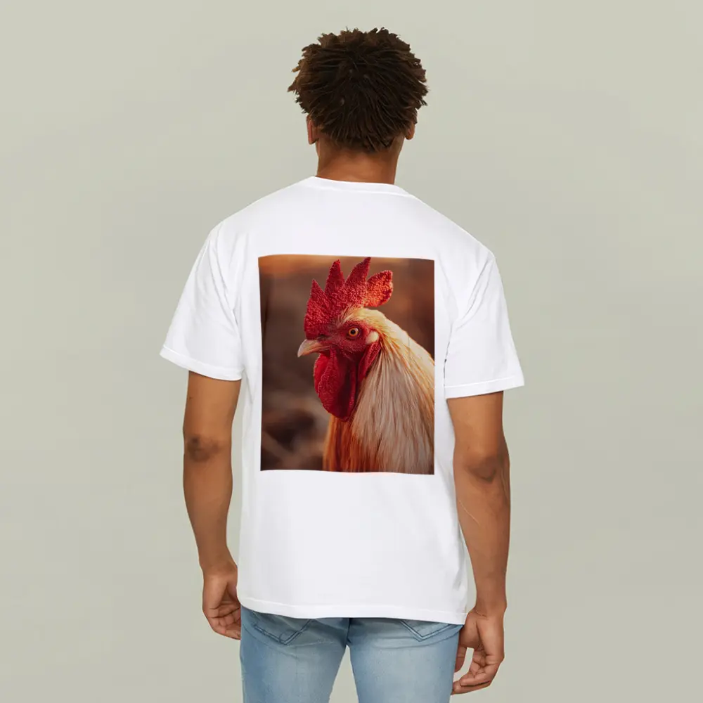 Golden Rooster Portrait Warm Bokeh Background – T-Shirts