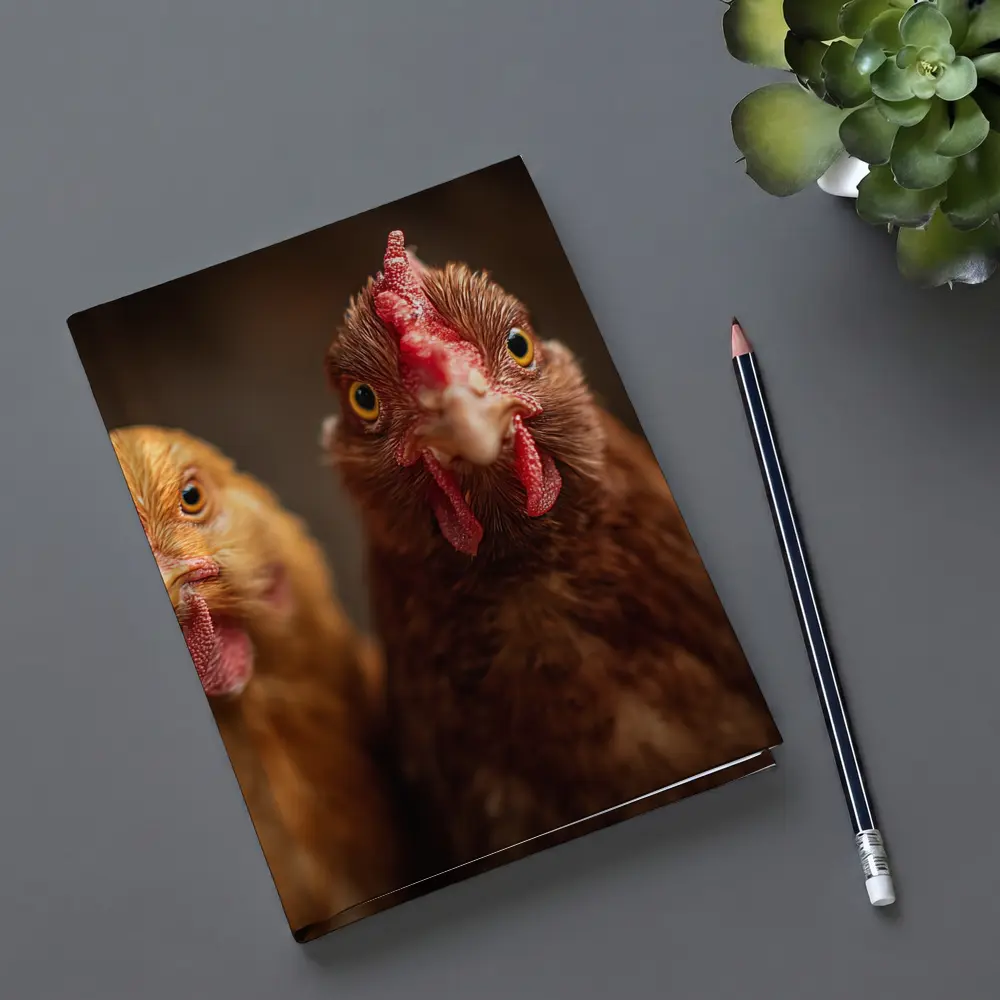 Three Chickens Close Up Farm Portrait – Notebooks