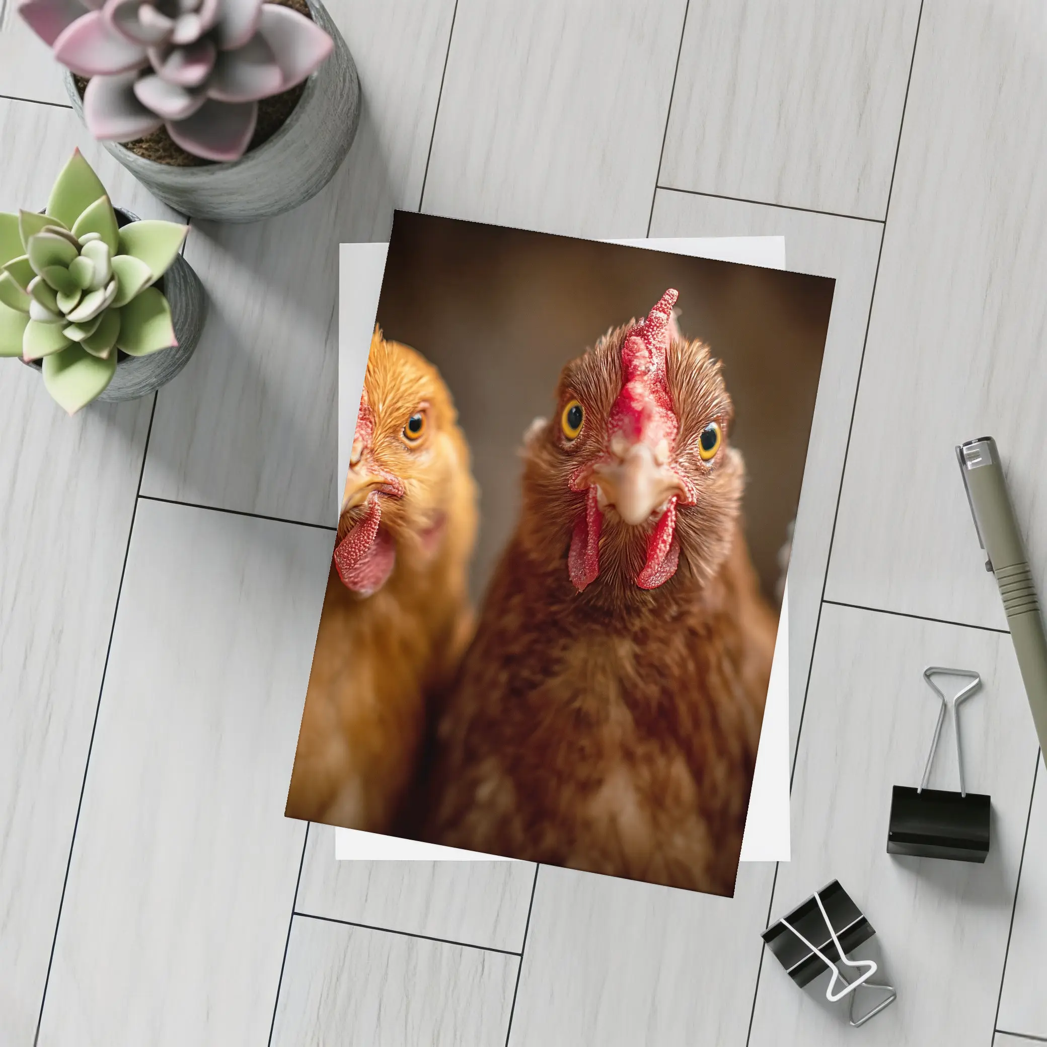 Three Chickens Close Up Farm Portrait – Postcards