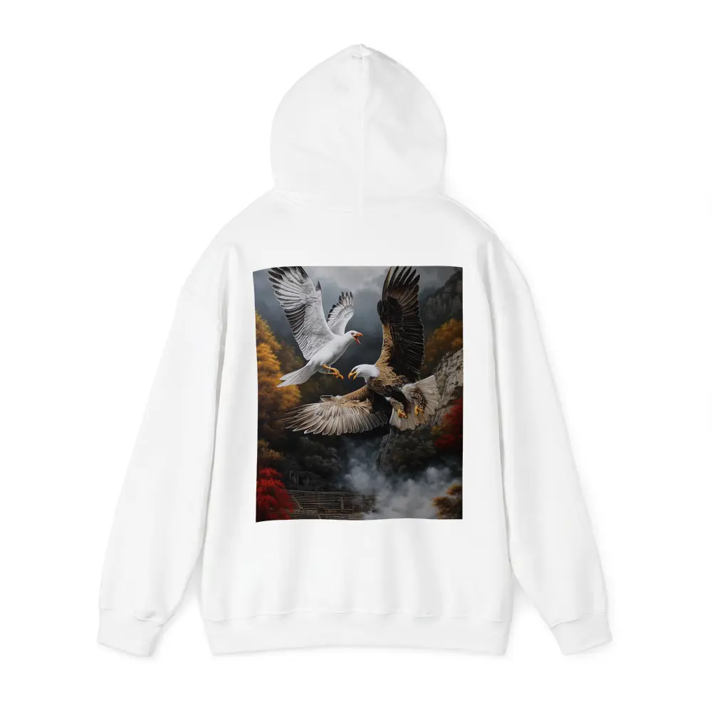 Bald Eagle And Dove Fight Autumn Cliffs – Hoodies