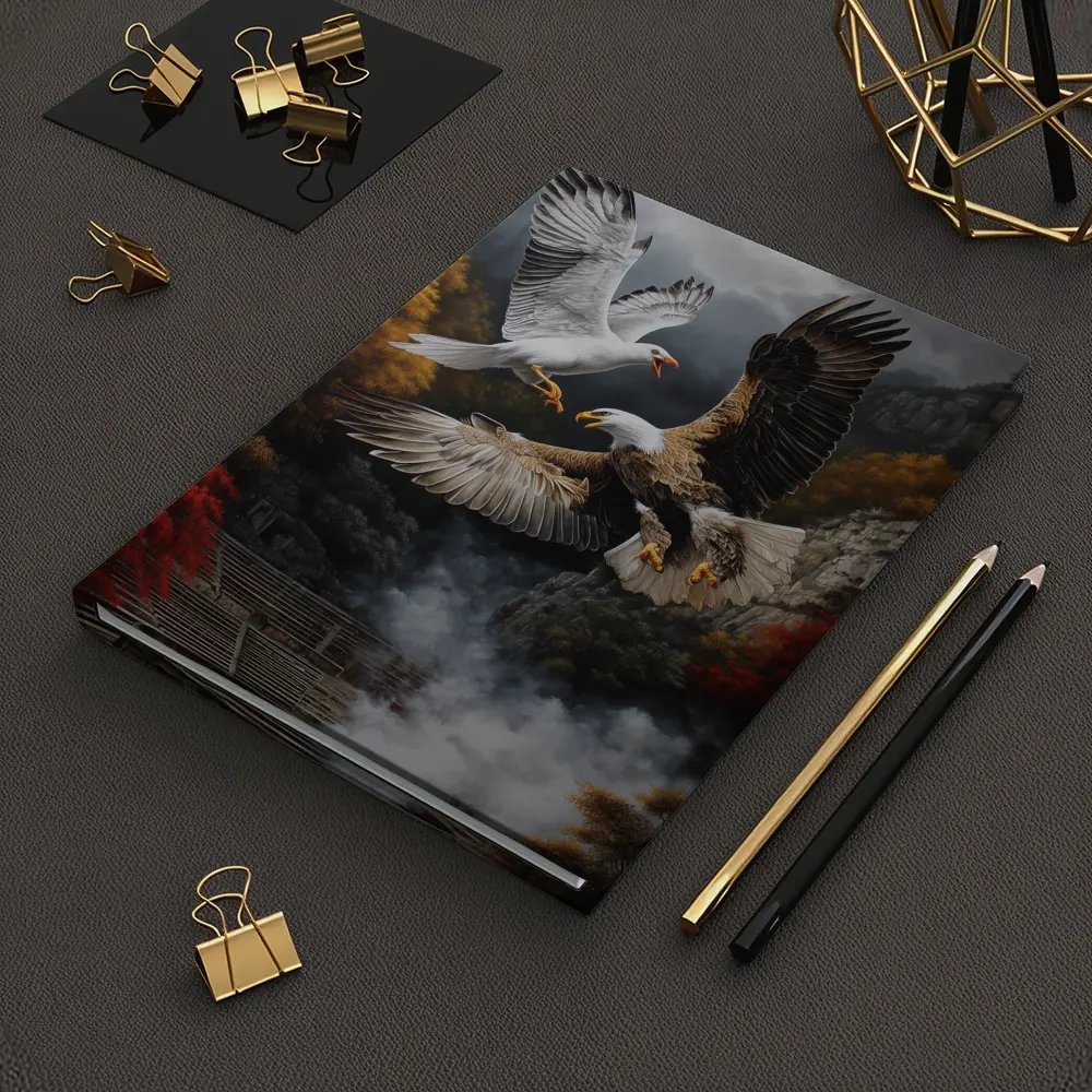 Bald Eagle And Dove Fight Autumn Cliffs – Notebooks