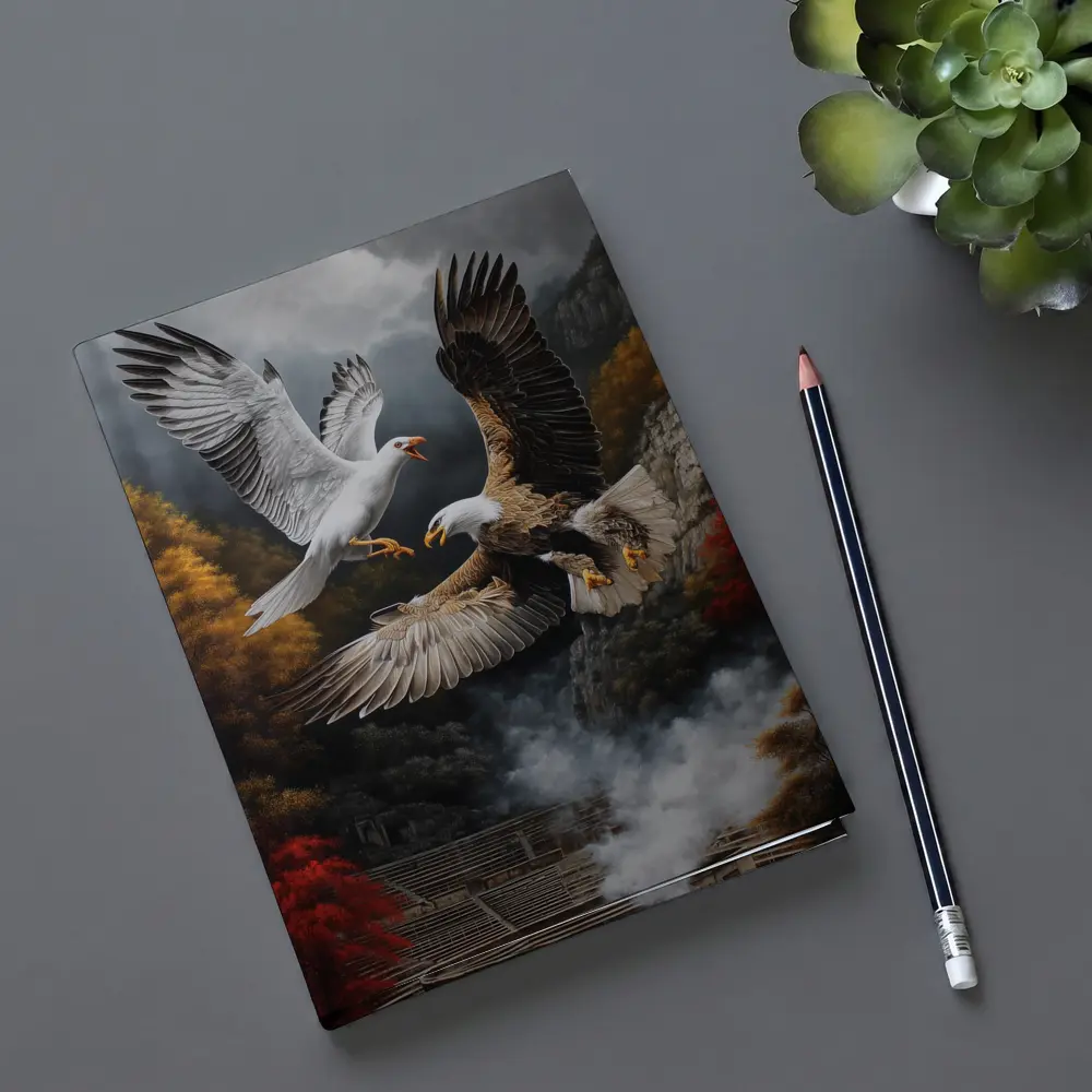 Bald Eagle And Dove Fight Autumn Cliffs – Notebooks