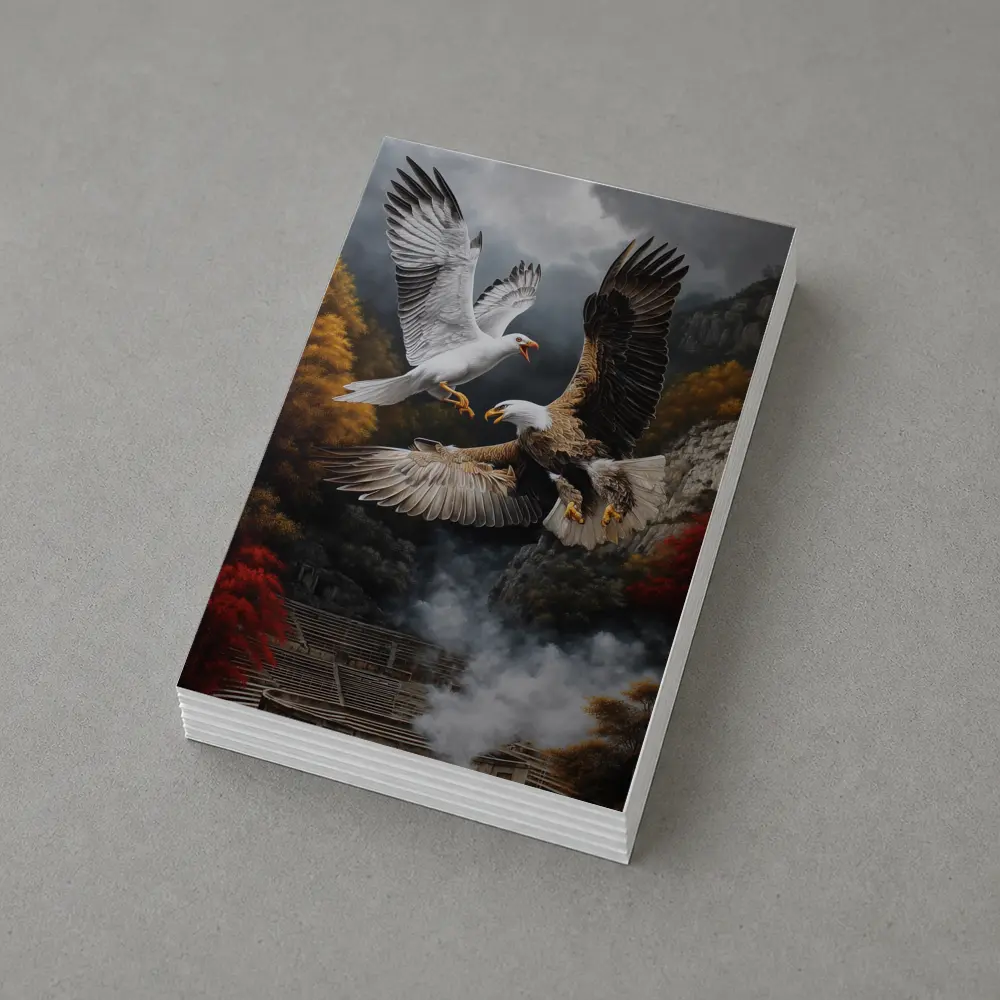 Bald Eagle And Dove Fight Autumn Cliffs – Postcards