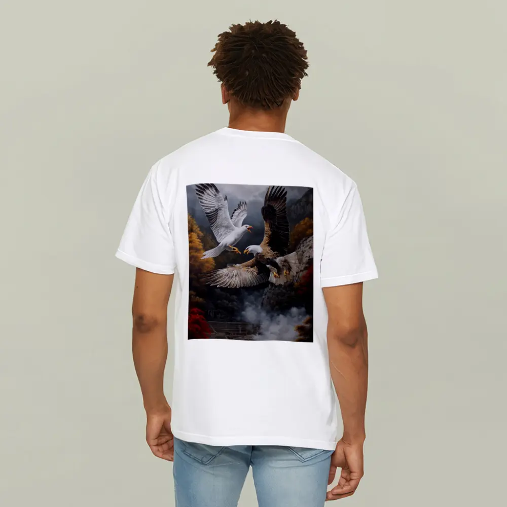 Bald Eagle And Dove Fight Autumn Cliffs – T-Shirts
