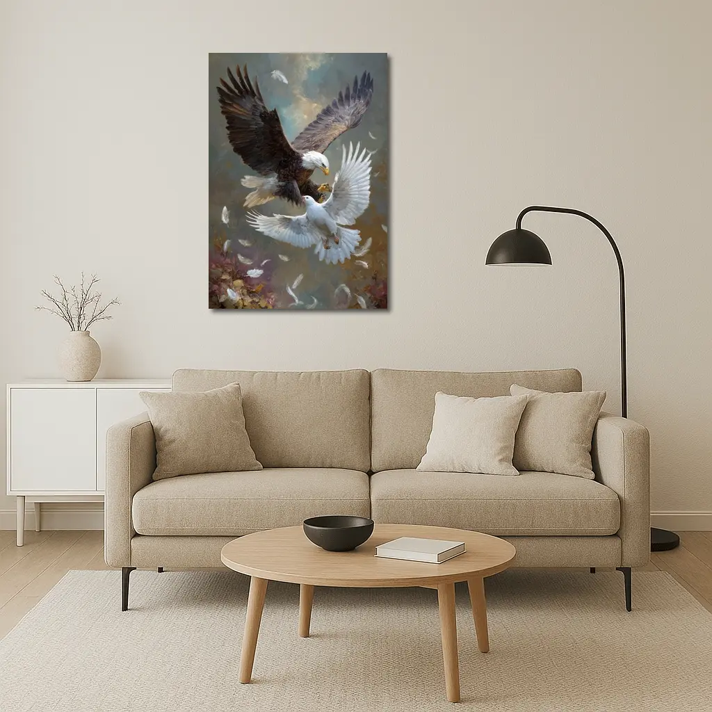 Bald Eagle and White Dove Flying Together – Wall Art