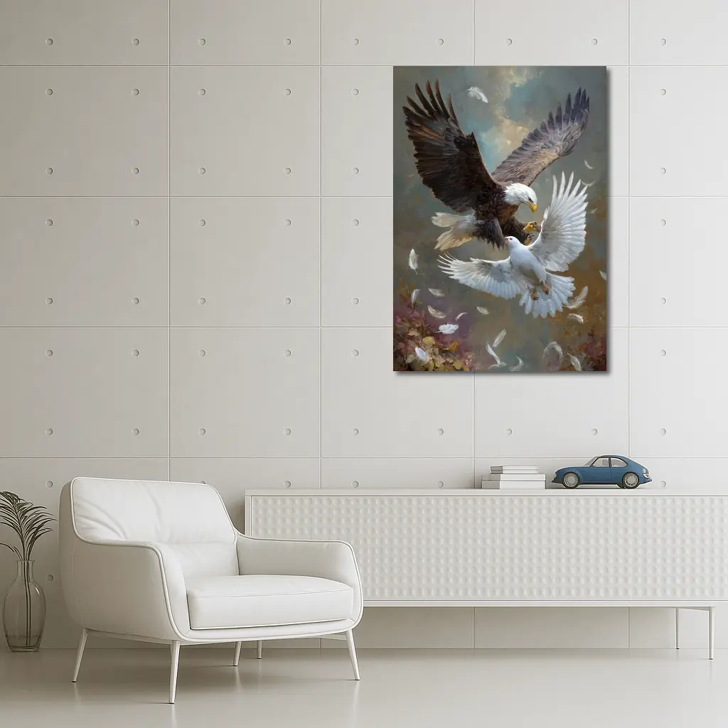 Bald Eagle and White Dove Flying Together – Wall Art