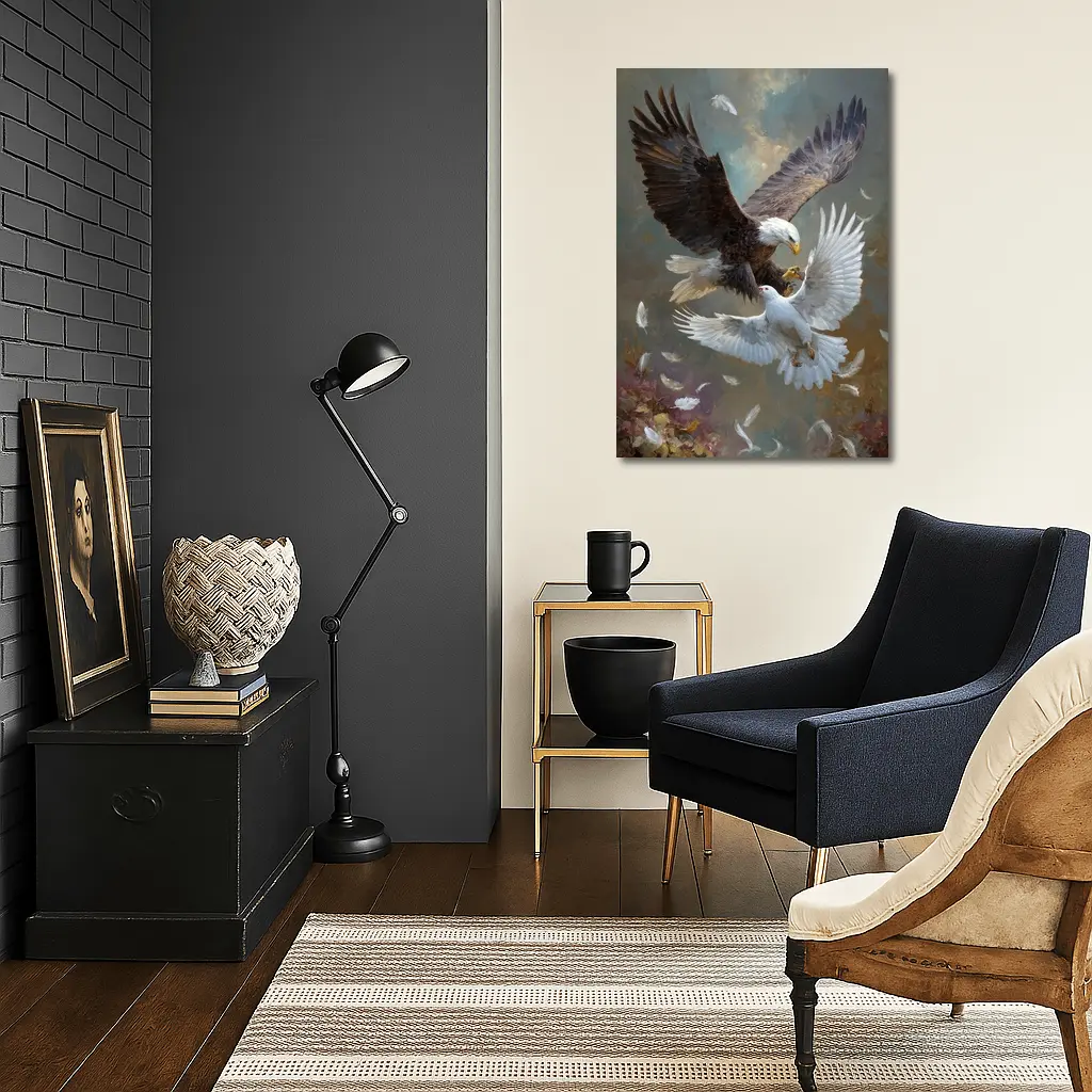 Bald Eagle and White Dove Flying Together – Wall Art