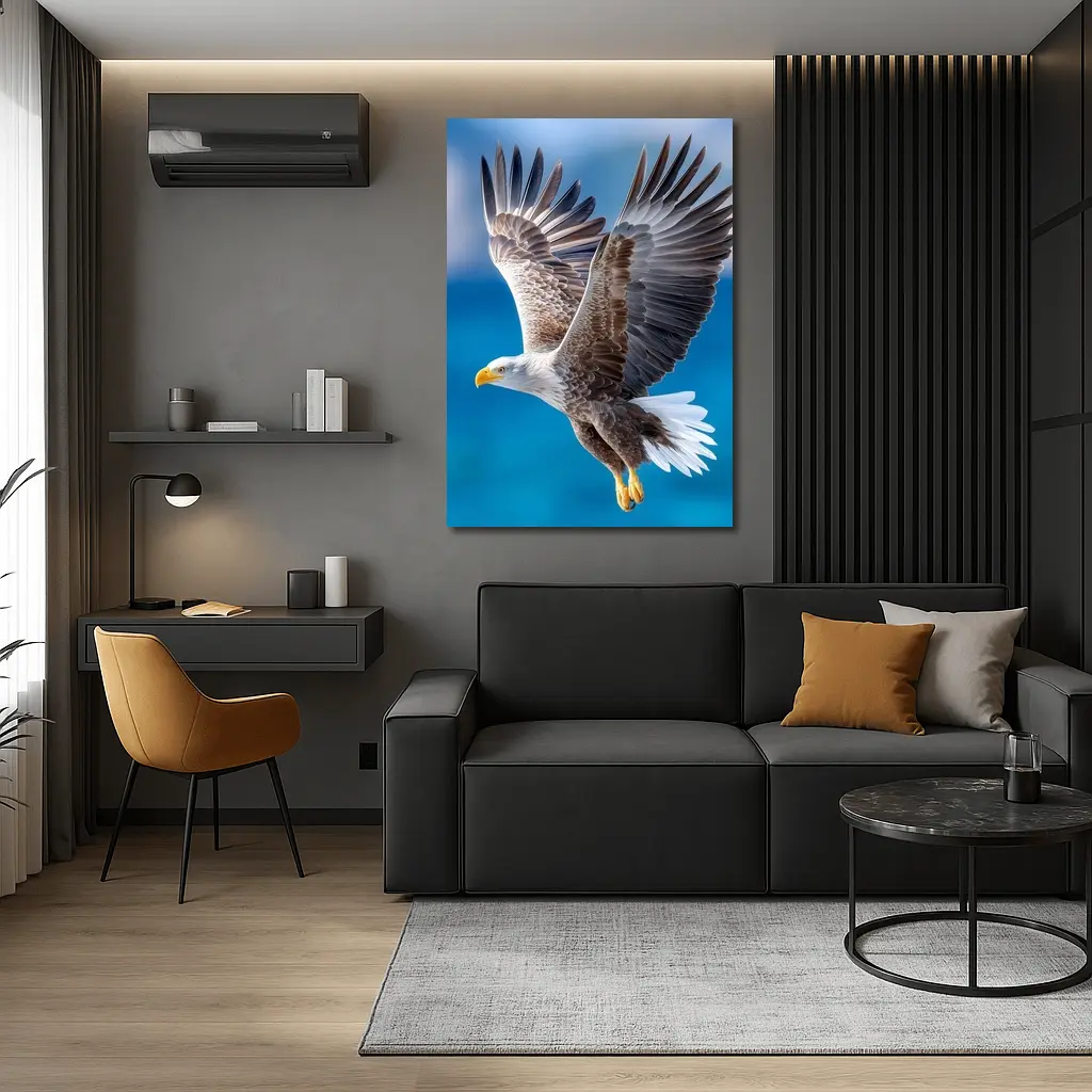 Bald Eagle Flying Over Blue Sky – Wall Art