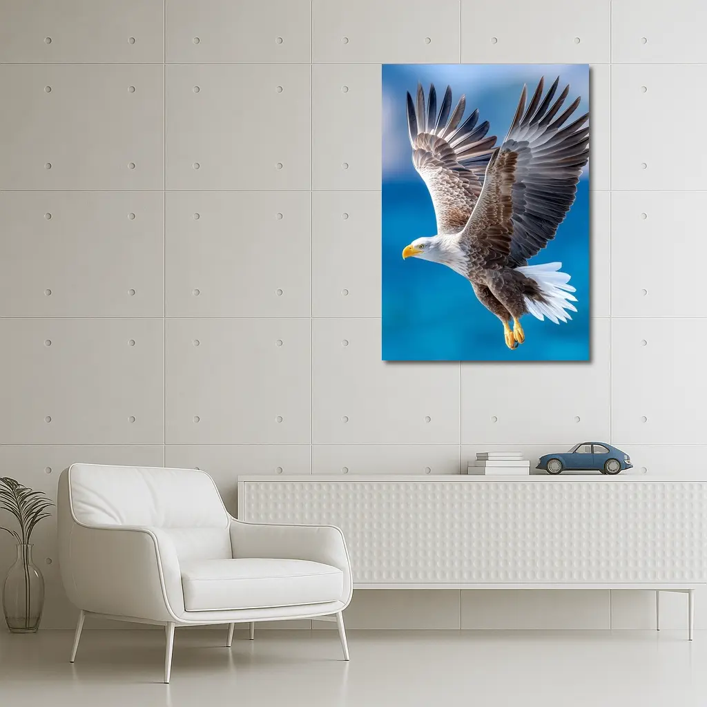 Bald Eagle Flying Over Blue Sky – Wall Art