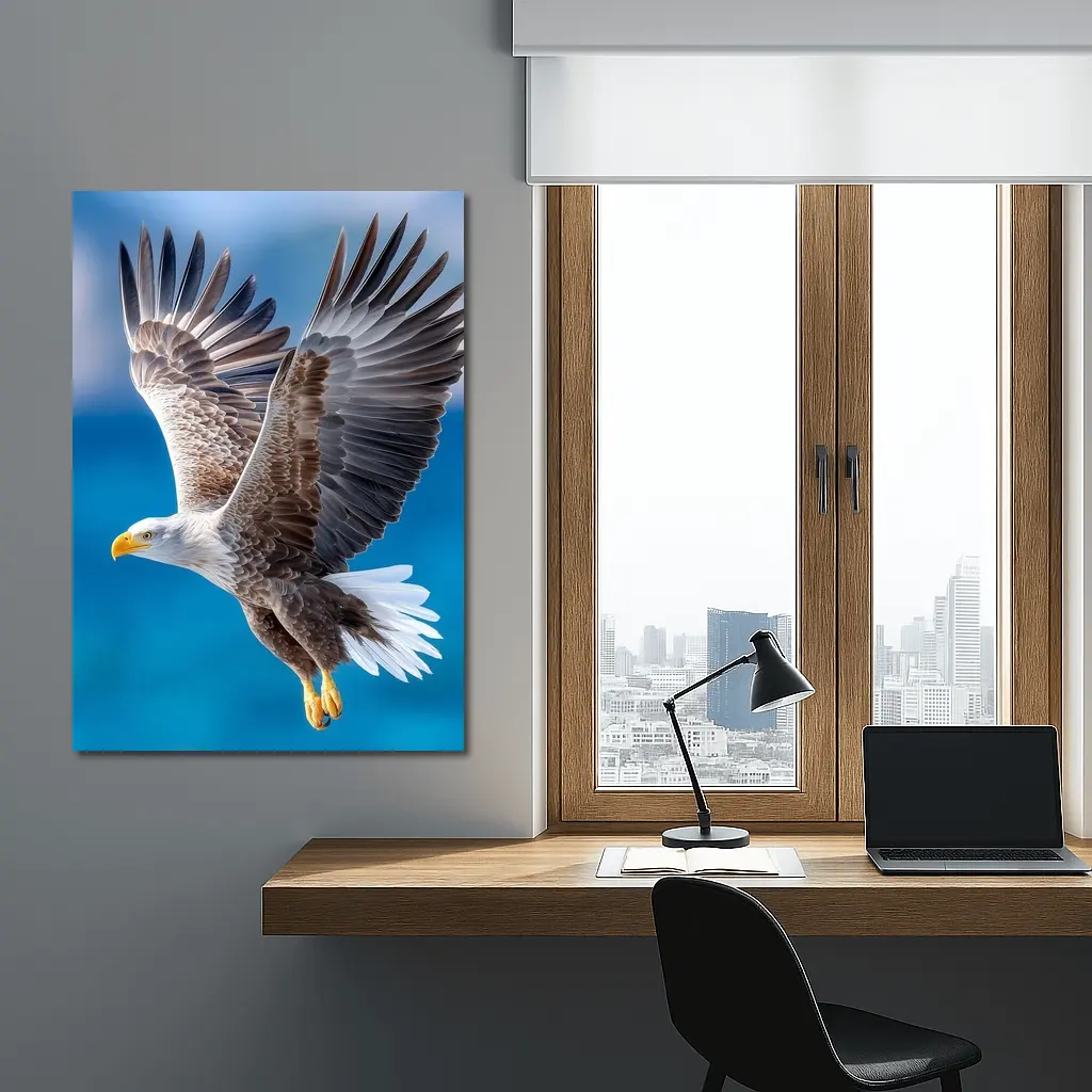 Bald Eagle Flying Over Blue Sky – Wall Art
