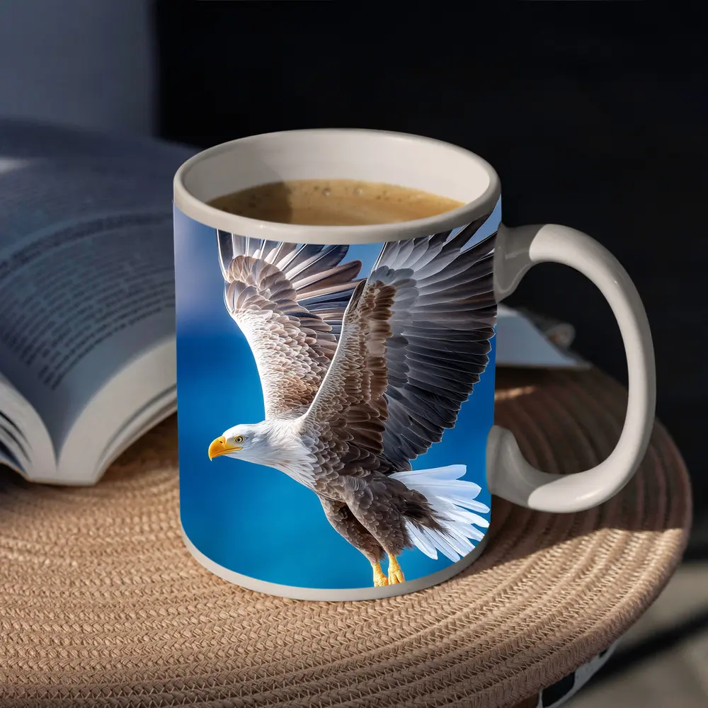 Bald Eagle Flying Over Blue Sky – Mugs