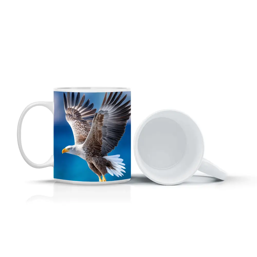 Bald Eagle Flying Over Blue Sky – Mugs