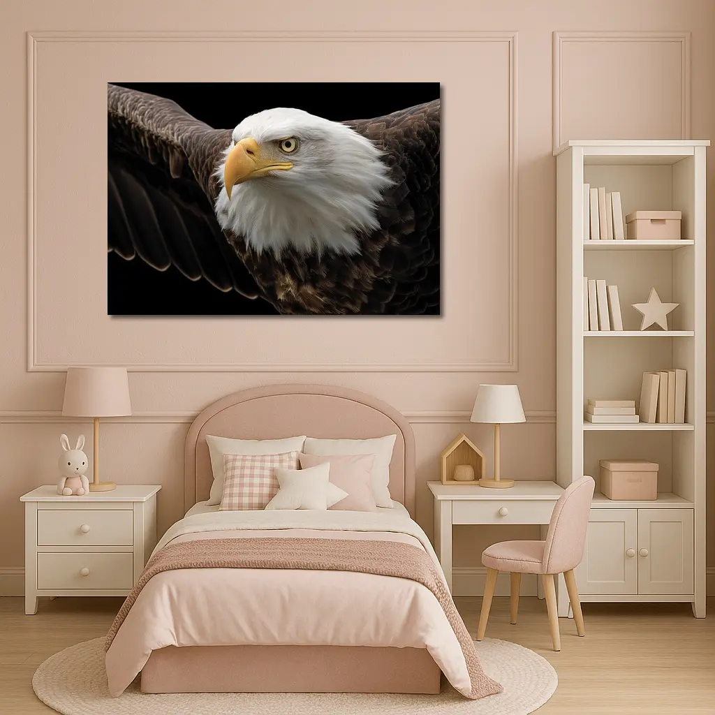 Bald Eagle Flying Against Dark Background – Wall Art