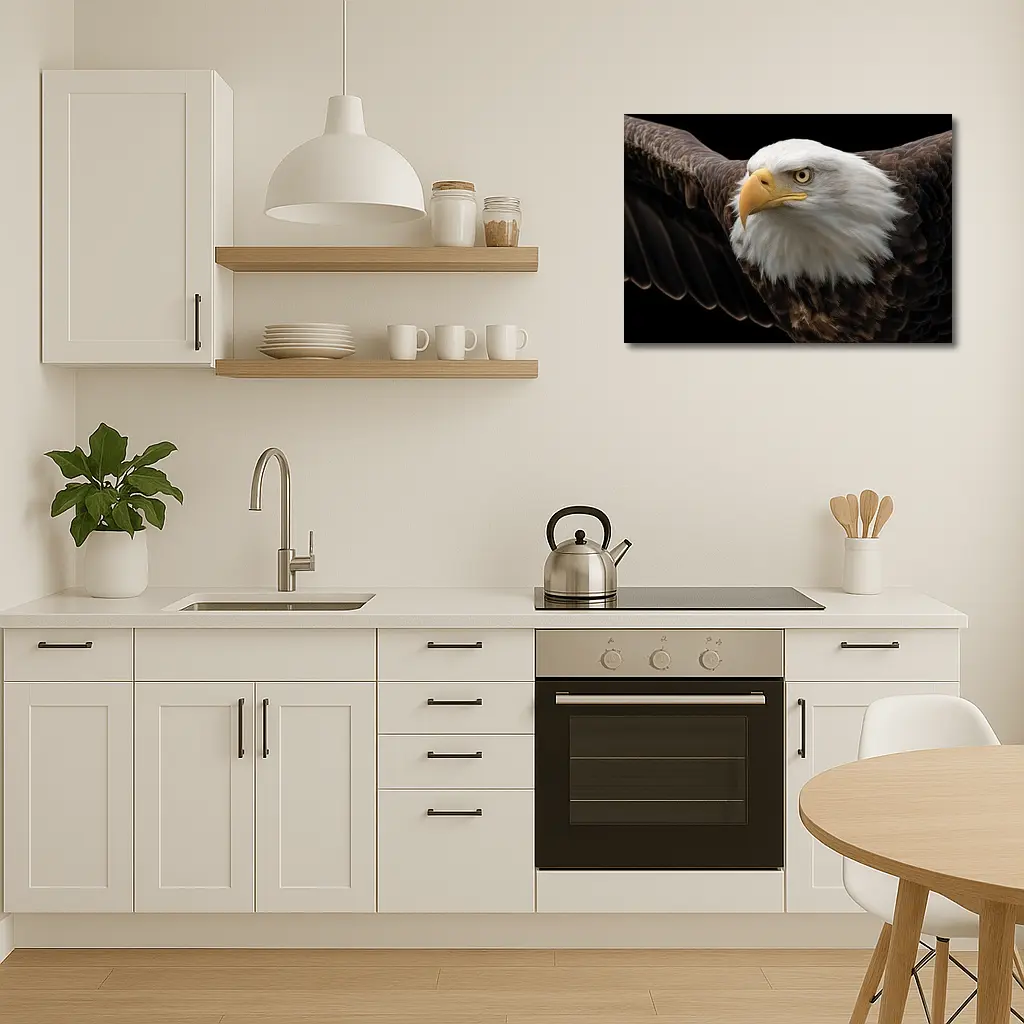 Bald Eagle Flying Against Dark Background – Wall Art