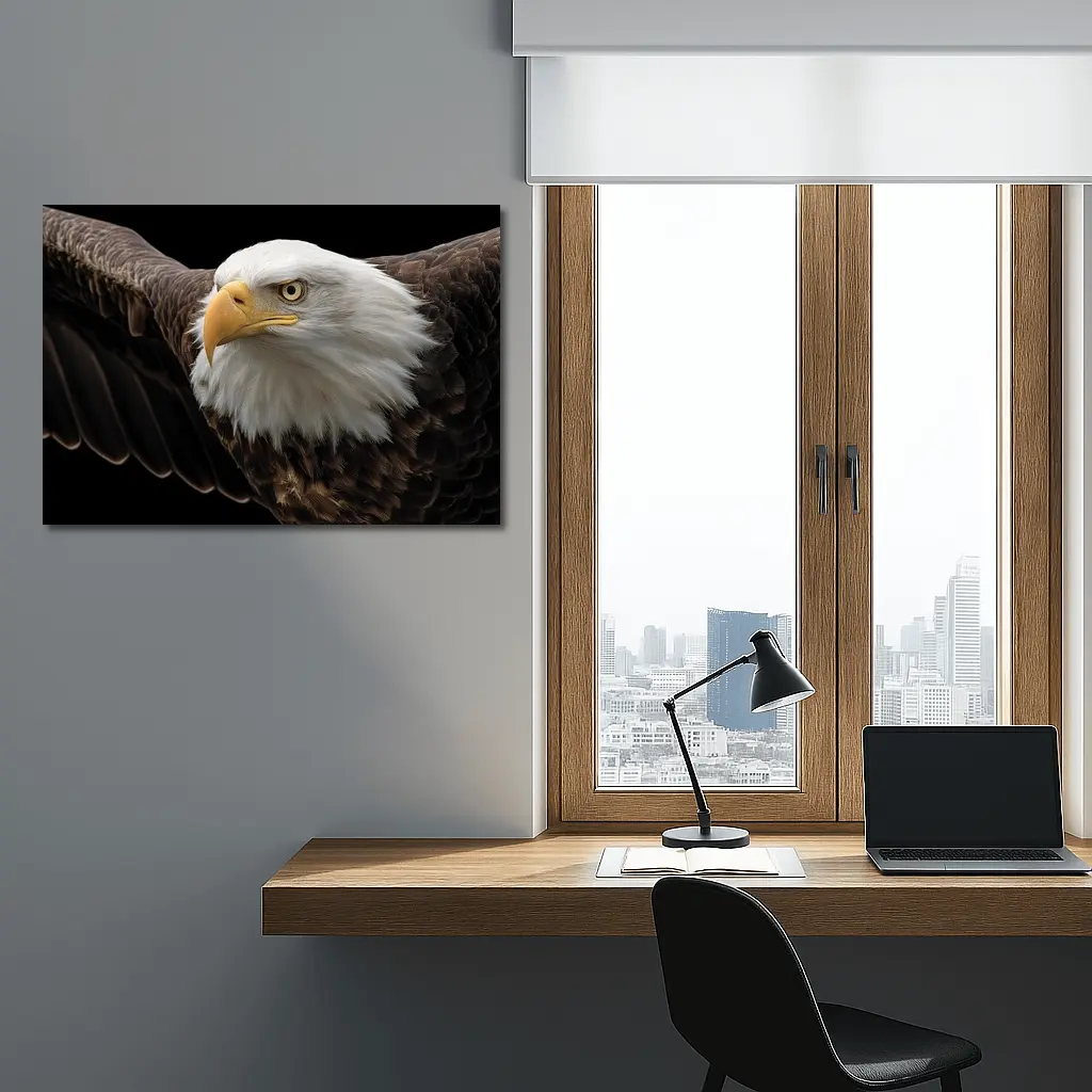 Bald Eagle Flying Against Dark Background – Wall Art