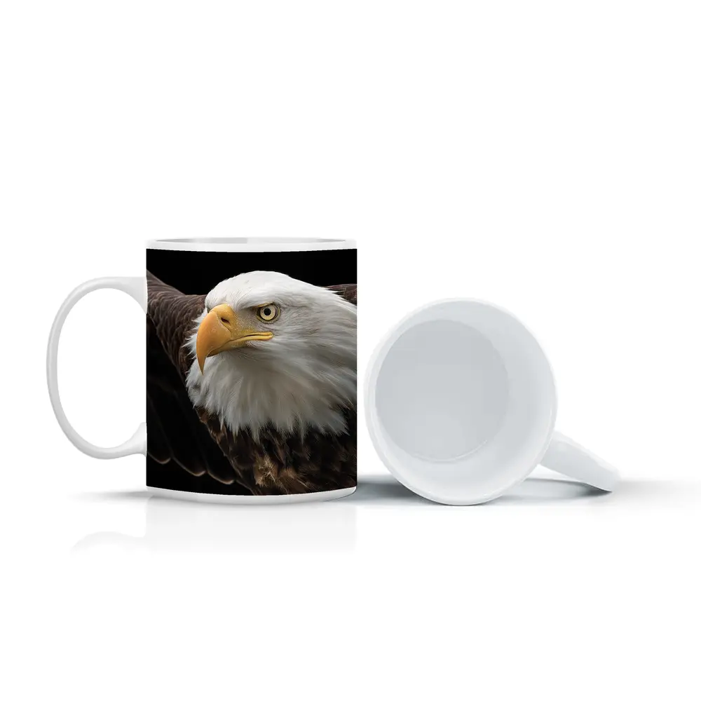 Bald Eagle Flying Against Dark Background – Mugs