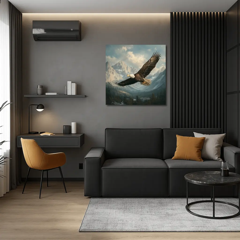 Bald Eagle Flying Over Mountain Landscape – Wall Art