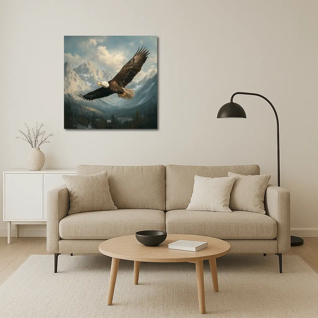 Bald Eagle Flying Over Mountain Landscape – Wall Art