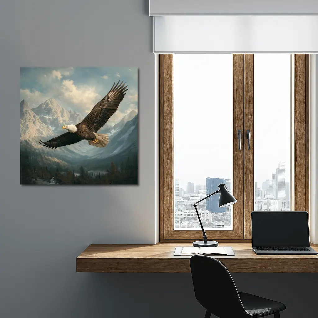 Bald Eagle Flying Over Mountain Landscape – Wall Art
