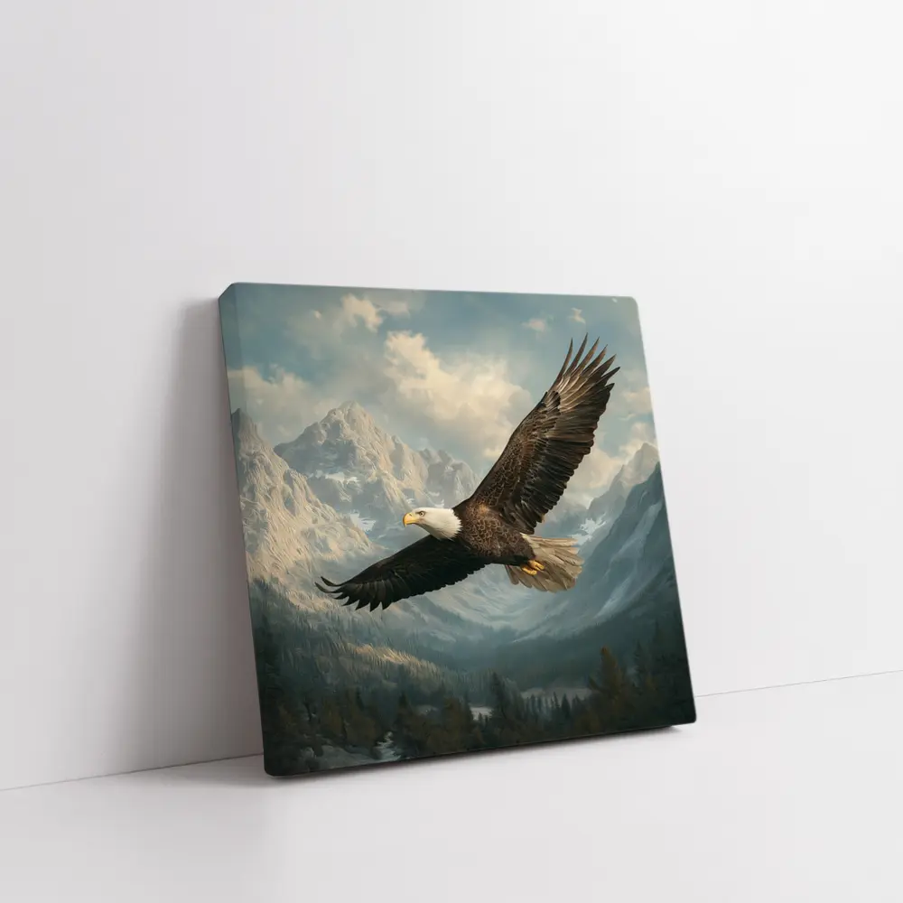 Bald Eagle Flying Over Mountain Landscape – Wall Art