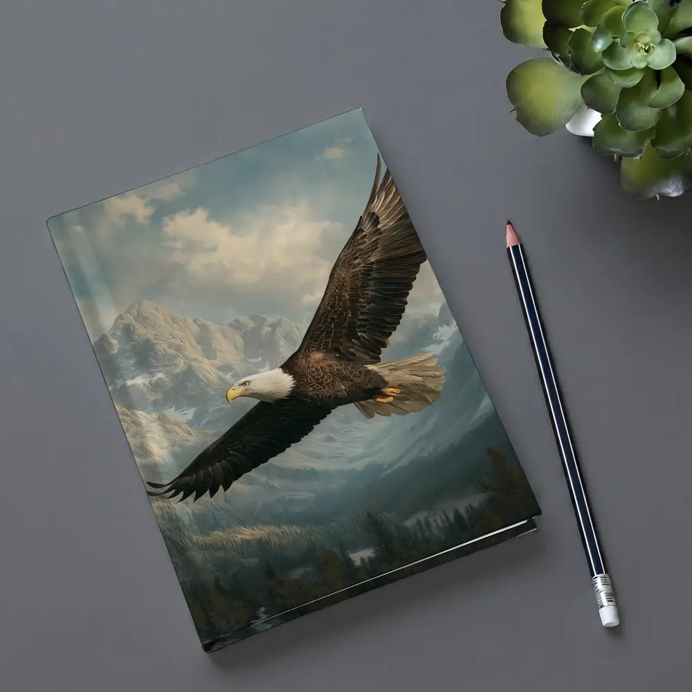 Bald Eagle Flying Over Mountain Landscape – Notebooks