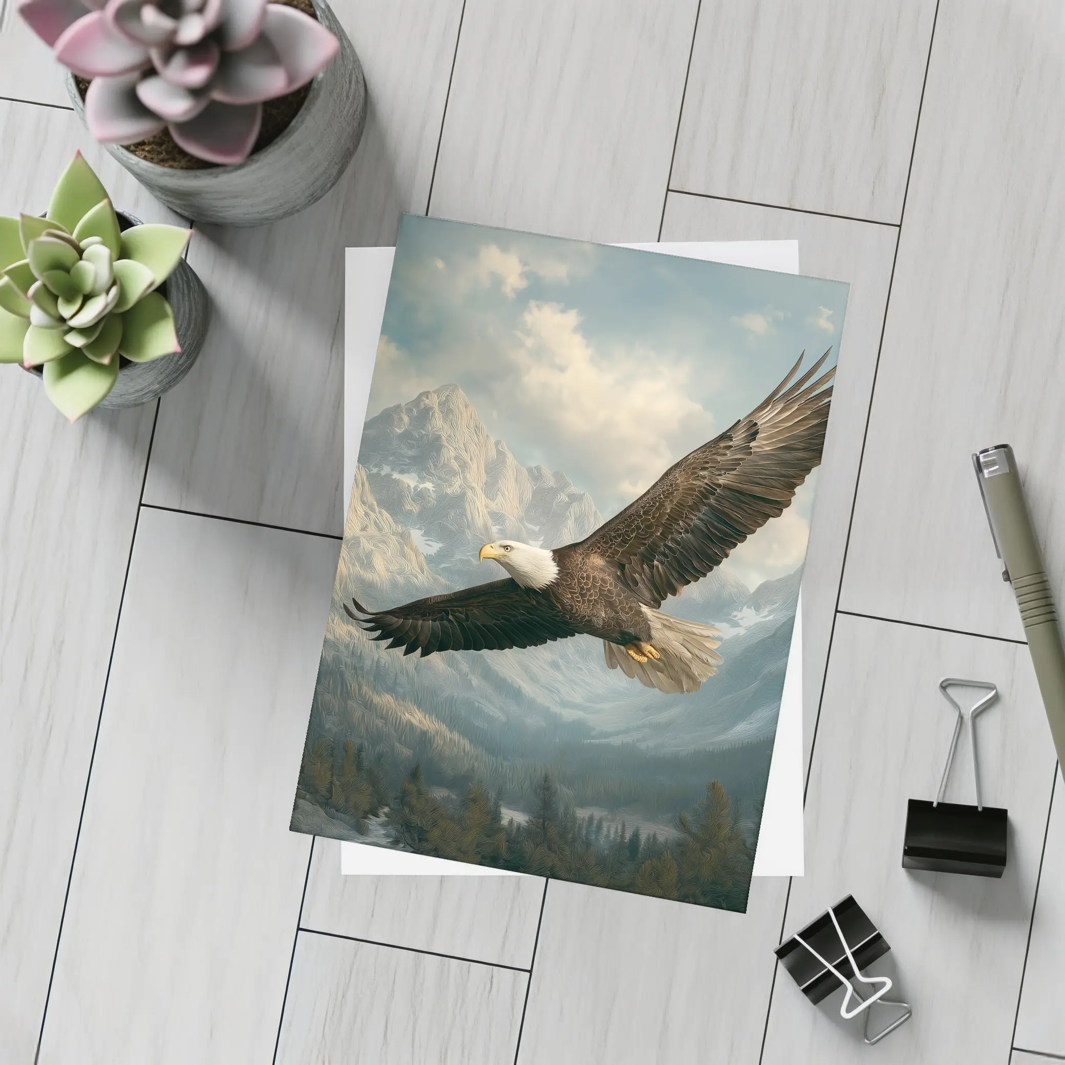 Bald Eagle Flying Over Mountain Landscape – Postcards
