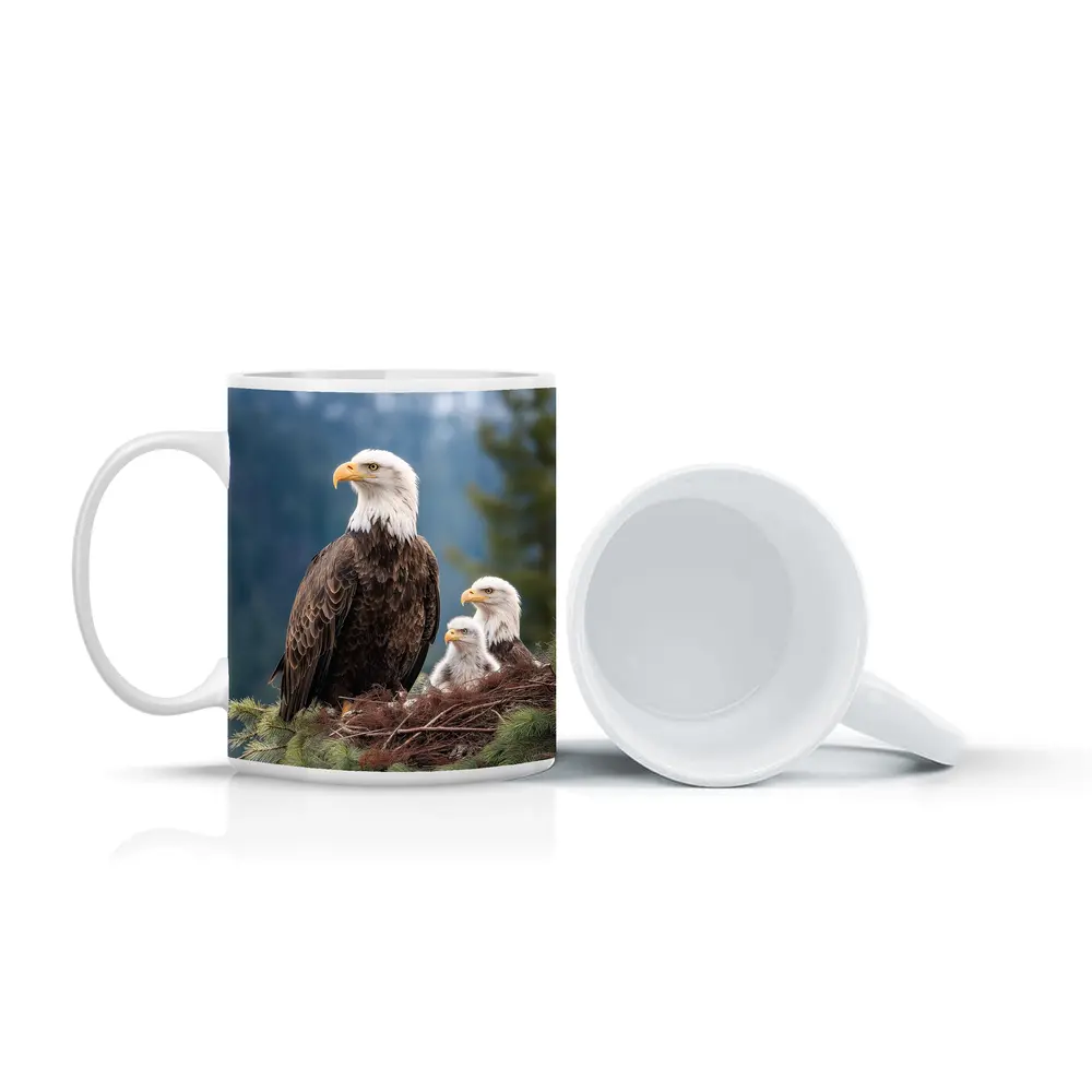 Bald Eagles Family Nest Snowy Mountain Forest – Mugs