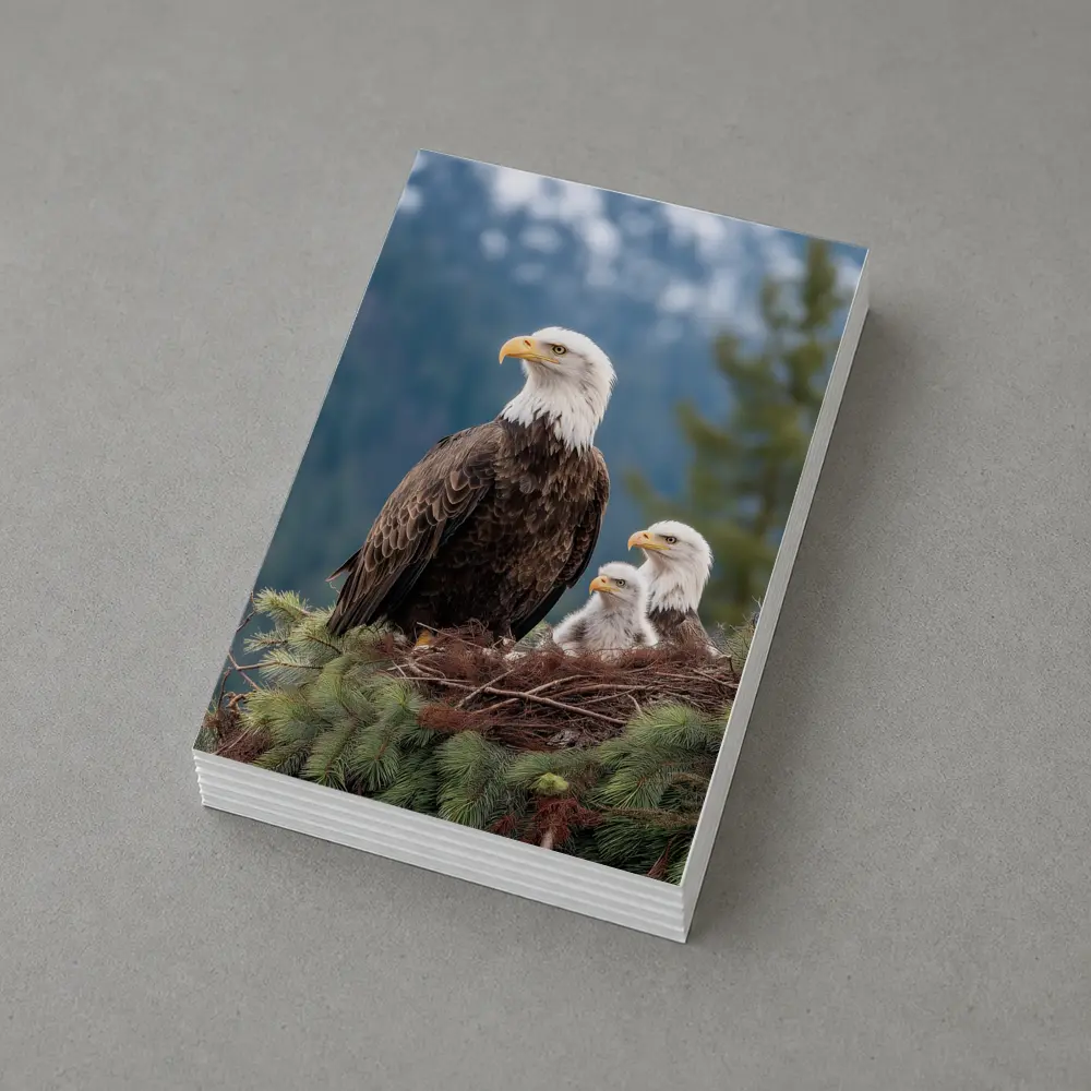 Bald Eagles Family Nest Snowy Mountain Forest – Postcards