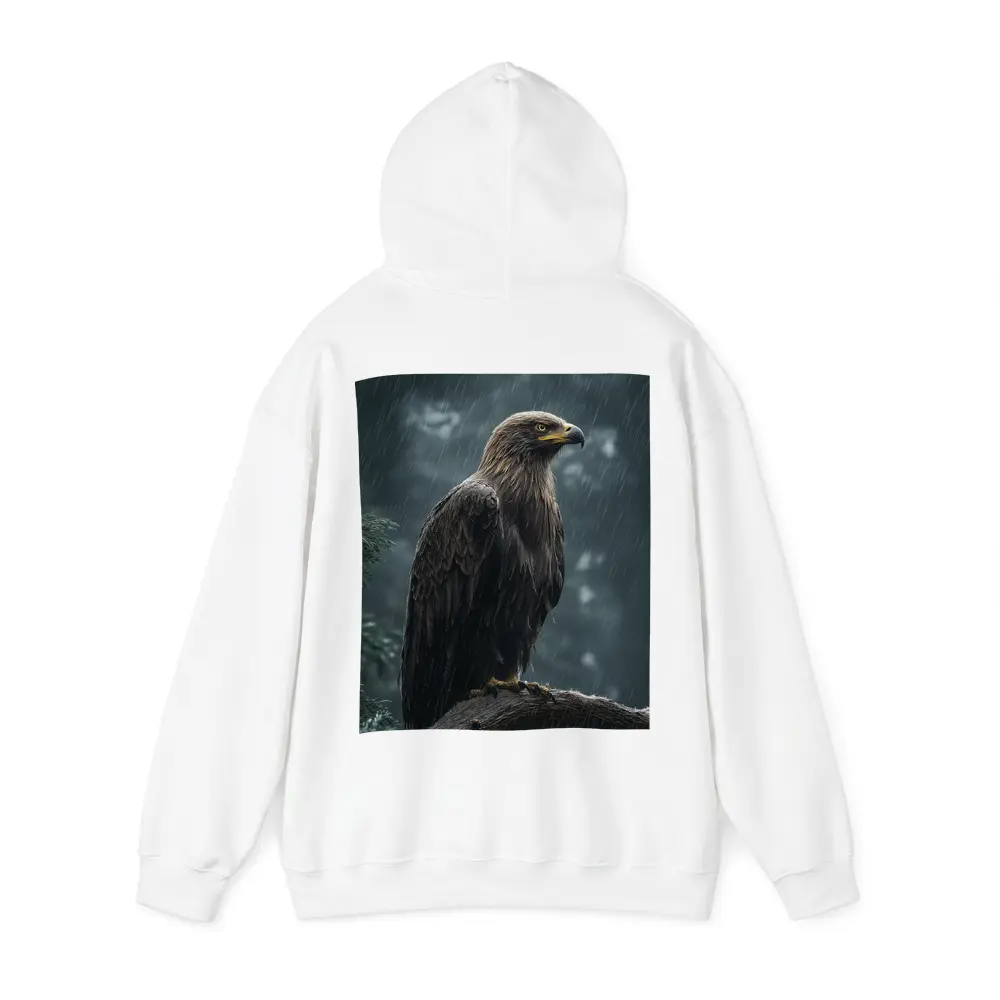 Eagle Perched On Branch In Heavy Rain – Hoodies