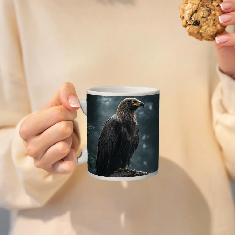 Eagle Perched On Branch In Heavy Rain – Mugs