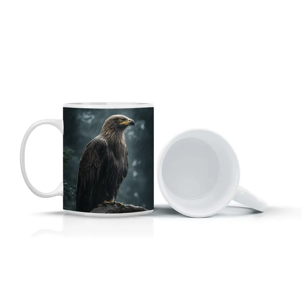 Eagle Perched On Branch In Heavy Rain – Mugs